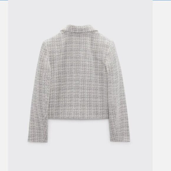 ZARA WOMEN NEW CROPPED TEXTURED BLAZER WEAVE TWEED - Picture 4 of 10